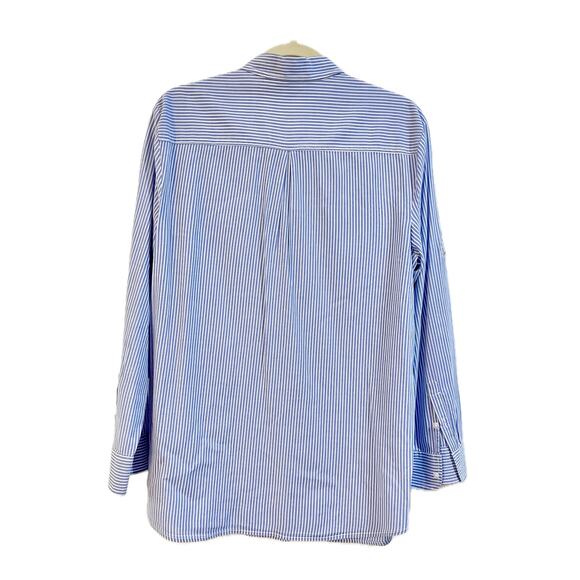 Ann Taylor Blue Striped Oversized Lightweight Button-Down Shirt Size 10 ✨🔹 - Picture 4 of 8